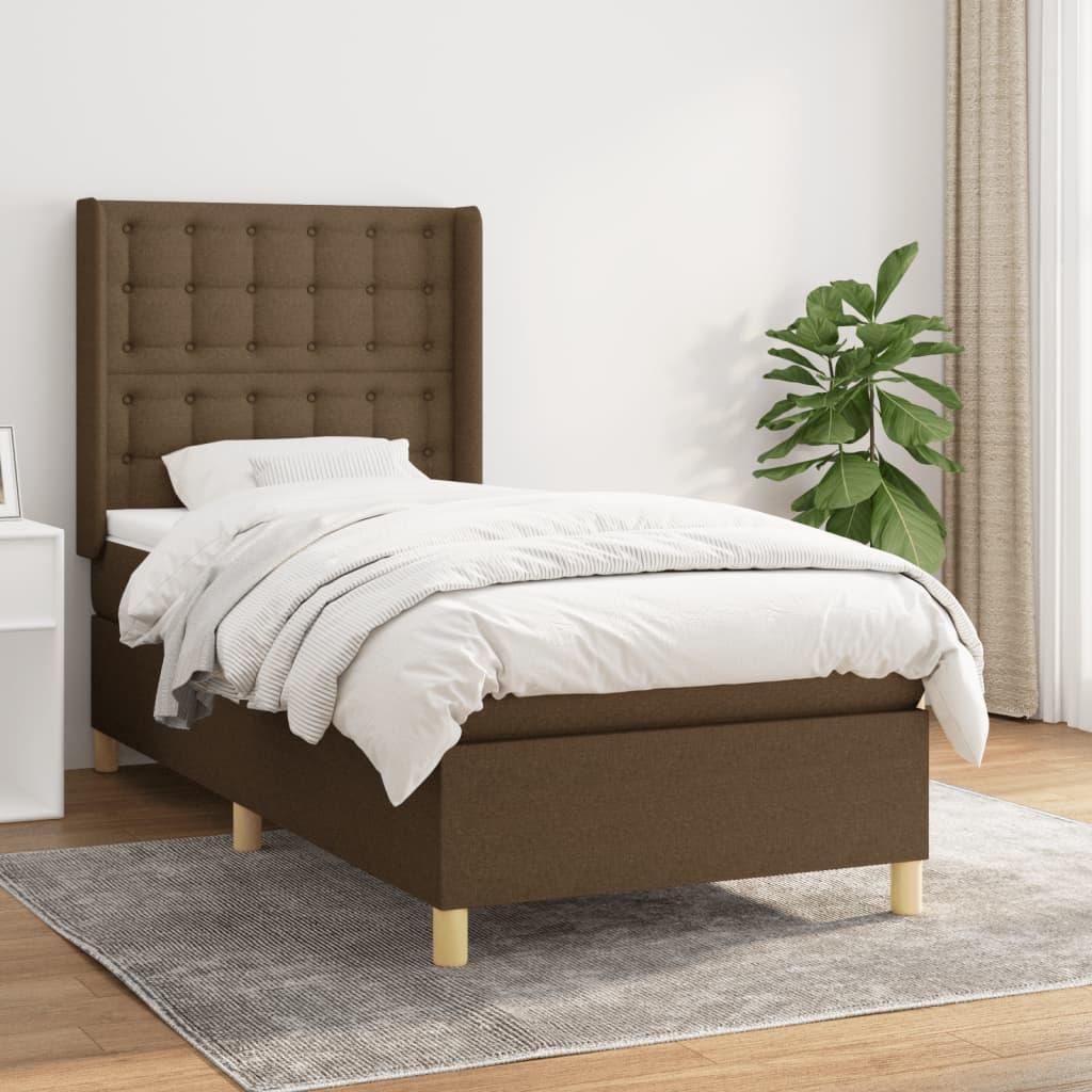 Kontinentalseng med madras 90x200 cm stof mørkebrun billede