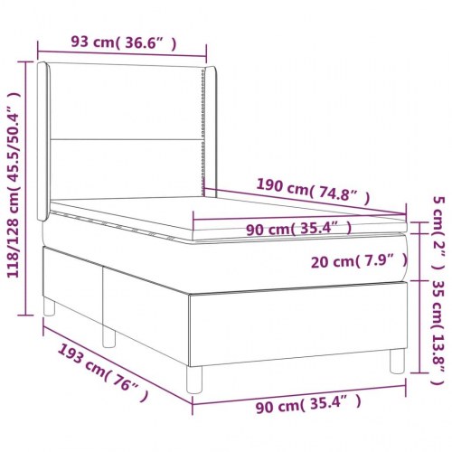 Kontinentalseng i fløjl - 90×190 cm, sort, inkl. madras og topmadras