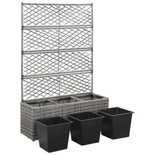 Espalier med plantekasse 3 krukker 83x30x130 cm polyrattan grå