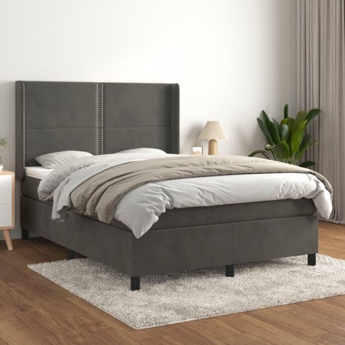 Kontinentalseng med madras 140x190 cm - fløjl, mørkegrå