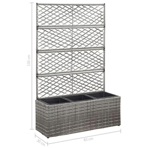 Espalier med plantekasse 3 krukker 83x30x130 cm polyrattan grå