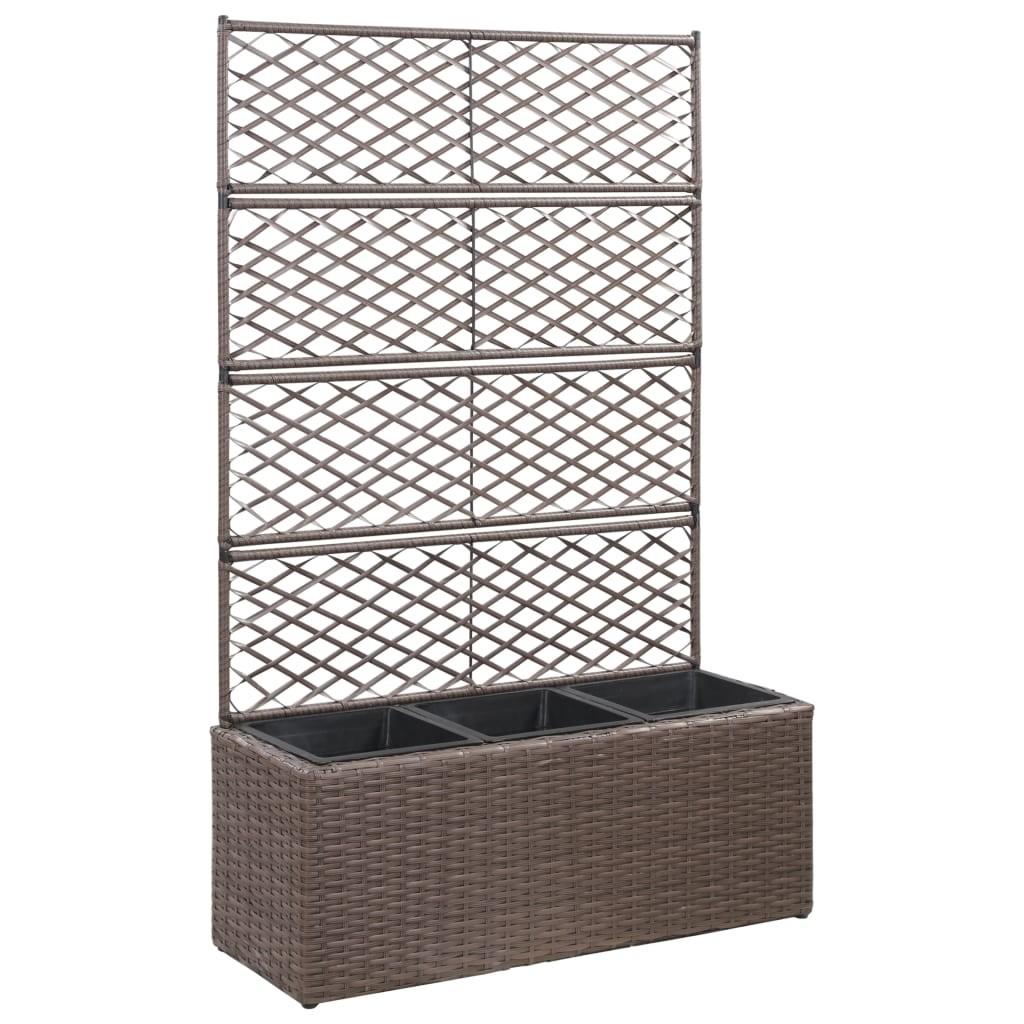 Espalier med plantekasse 3 krukker 83x30x130 cm polyrattan brun