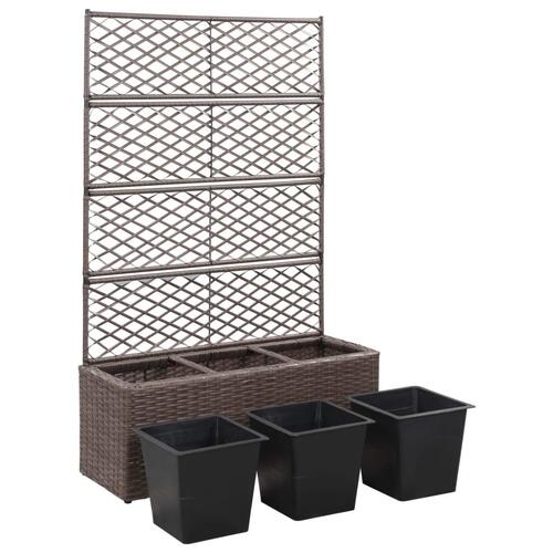 Espalier med plantekasse 3 krukker 83x30x130 cm polyrattan brun