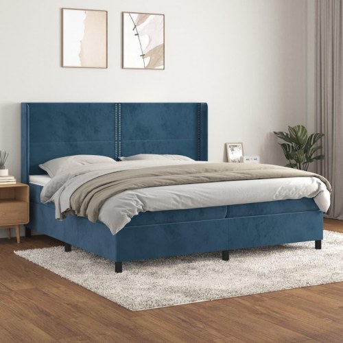 Kontinentalseng med madras 200×200 cm i fløjl - mørkeblå
