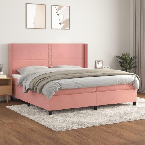 Kontinentalseng med madras 200×200 cm - fløjl, lyserød