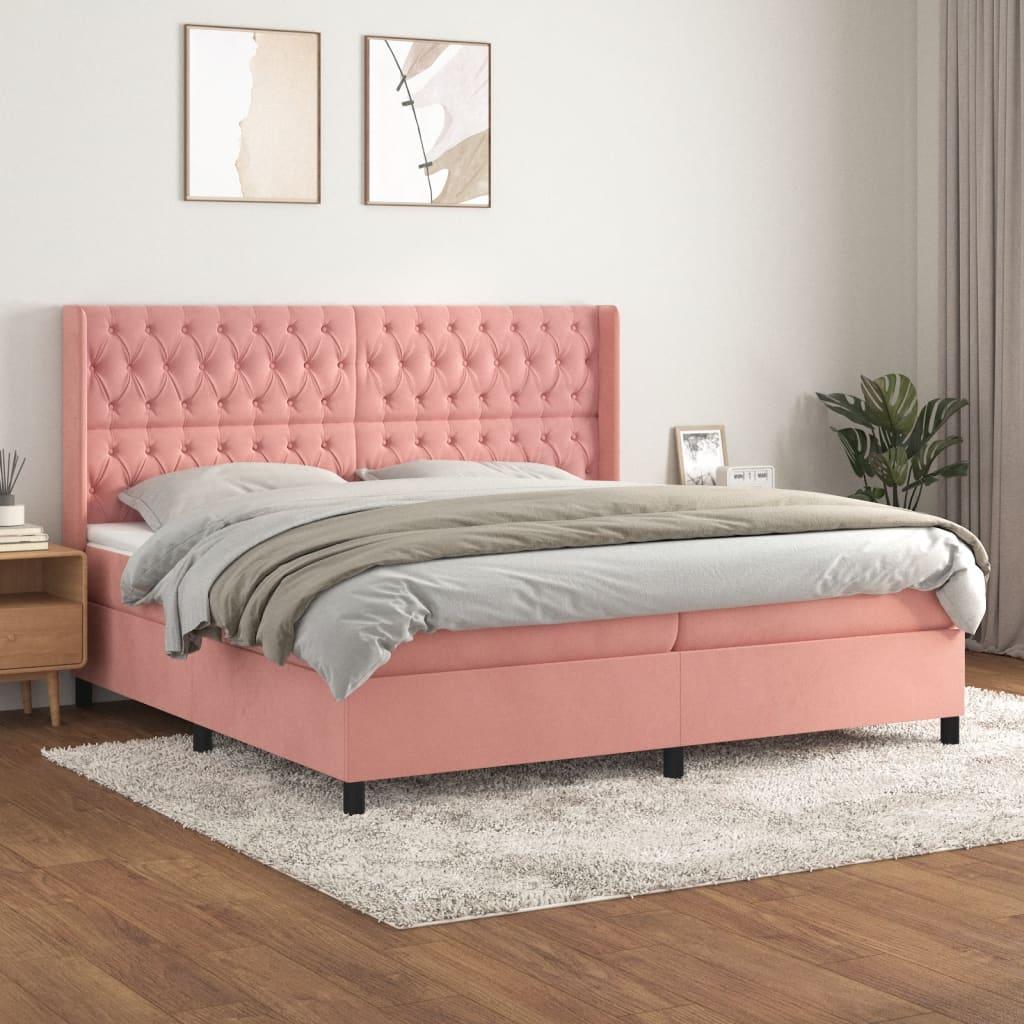 Kontinentalseng med madras 200×200 cm - fløjl, lyserød billede