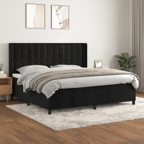 Kontinentalseng med madras 200x200 cm - fløjl, sort