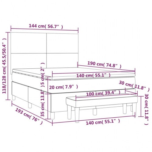 Kontinentalseng med madras 140x190 cm - stof, lysegrå