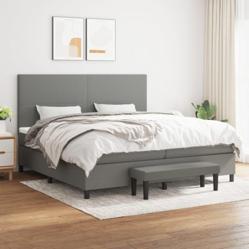 Kontinentalseng med madras 200x200 cm - mørkegrå stof, inkl. topmadras og bænk