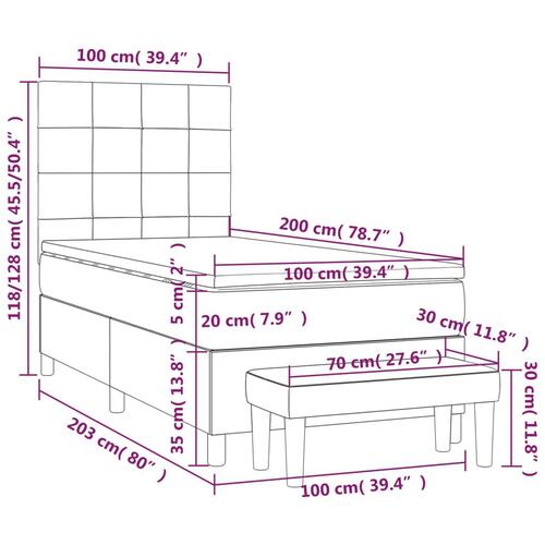 Kontinentalseng med madras 100x200 cm stof mørkegrå