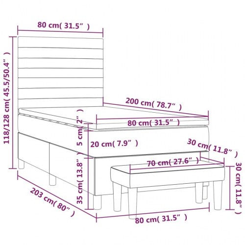 Kontinentalseng med madras 80x200 cm - stof, mørkegrå
