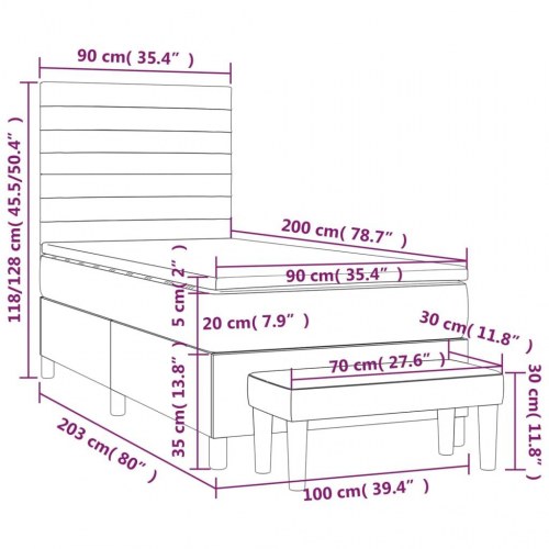 Kontinentalseng med madras 90×200 cm - stof, lysegrå