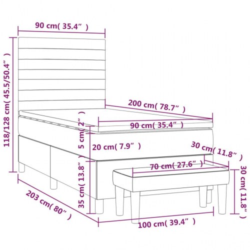 Kontinentalseng med madras 90x200 cm - stof, sort