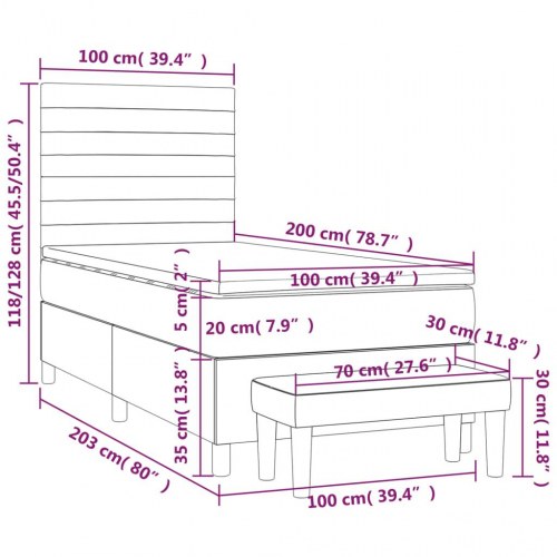 Kontinentalseng med madras 100×200 cm - stof, mørkebrun
