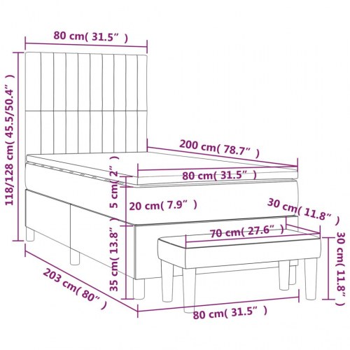 Kontinentalseng med madras 80×200 cm - stof, mørkegrå