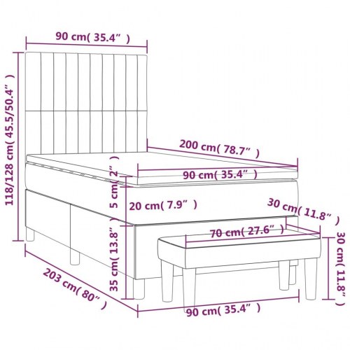 Kontinentalseng med madras 90x200 cm - stof, mørkegrå
