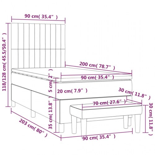 Kontinentalseng med madras 90×200 cm - stof, sort