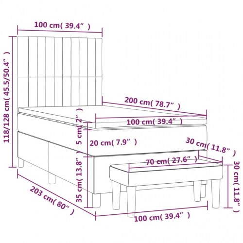 Kontinentalseng med madras 100×200 cm - stof, mørkegrå