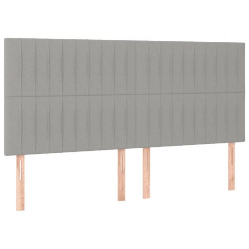 Kontinentalseng 160x200 cm i stof - lysegrå med sengegavl, madras, topmadras og bænk
