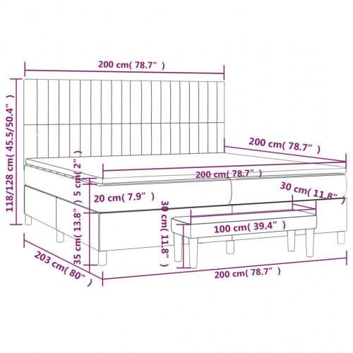 Kontinentalseng med madras 200×200 cm - stof, lysegrå