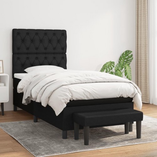 Kontinentalseng med madras 80×200 cm - stof, sort