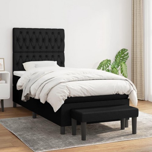 Kontinentalseng med madras 90×200 cm - stof, sort