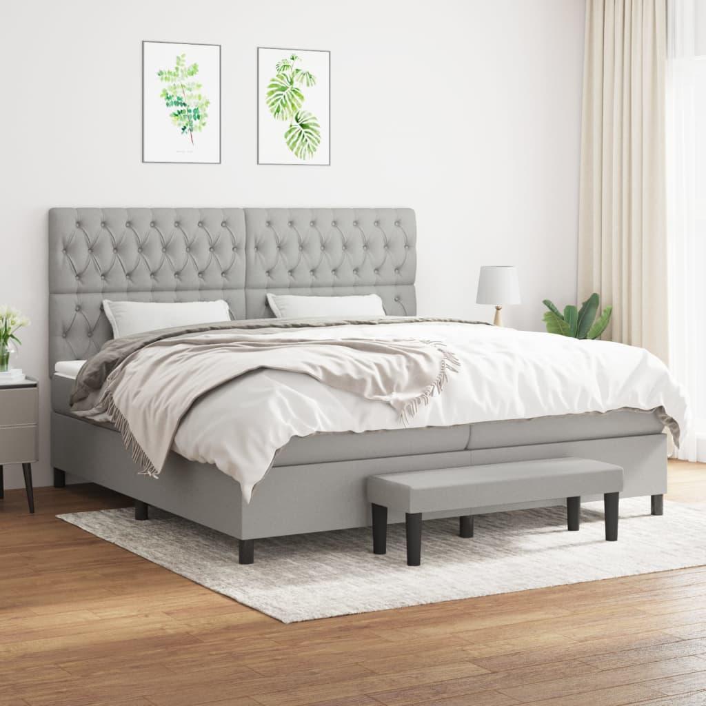 Kontinentalseng med madras 200x200 cm stof lysegrå billede