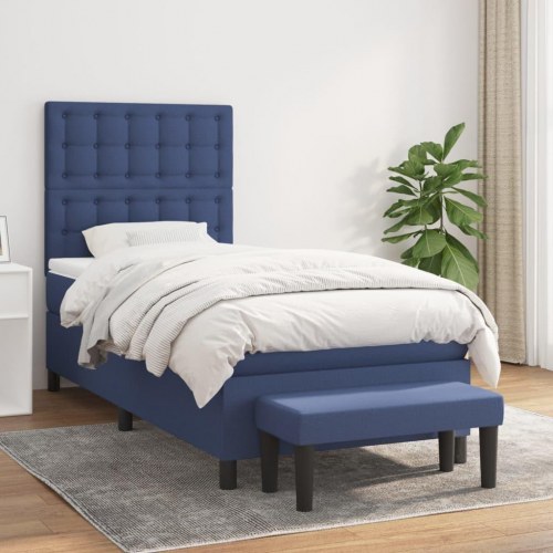 Kontinentalseng med madras 90x190 cm - stof, blå