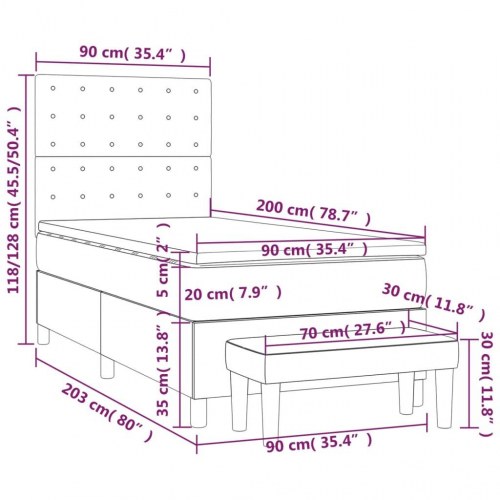 Kontinentalseng med madras 90×200 cm - stof, lysegrå