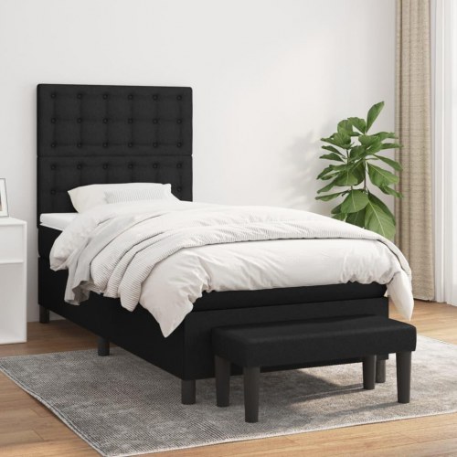 Kontinentalseng med madras 90×200 cm - stof, sort