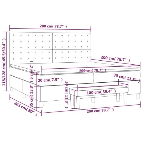 Kontinentalseng med madras 200×200 cm - stof, mørkegrå