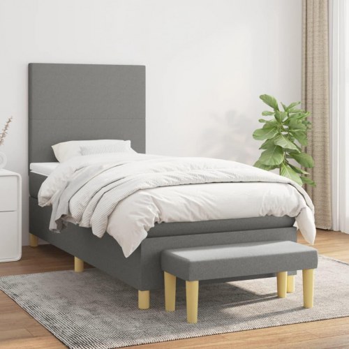 Kontinentalseng med madras 90×200 cm - stof, mørkegrå