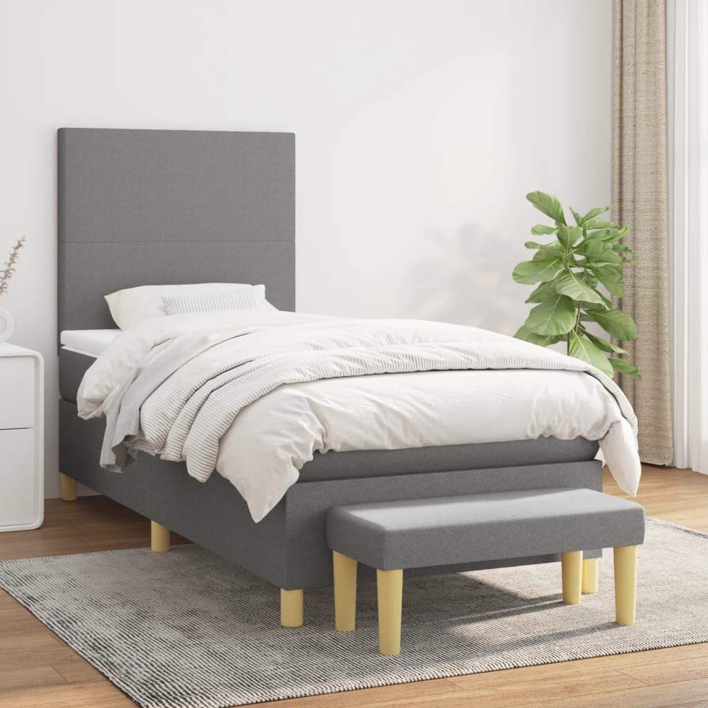 Kontinentalseng med madras 90×200 cm - stof, mørkegrå