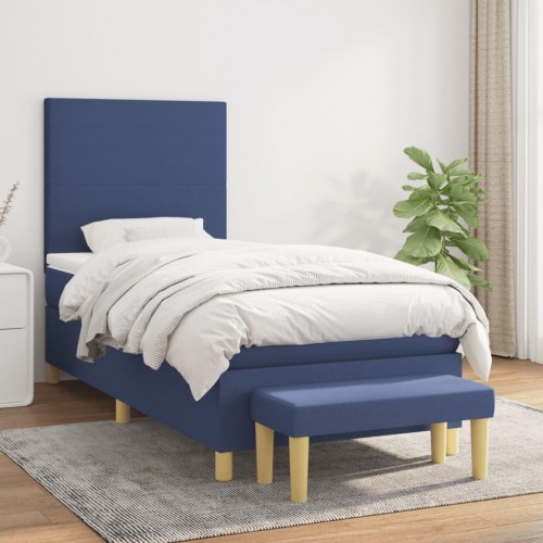 Kontinentalseng med madras 90×200 cm - stof, blå
