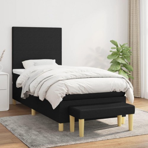 Kontinentalseng med madras 100×200 cm - stof, sort