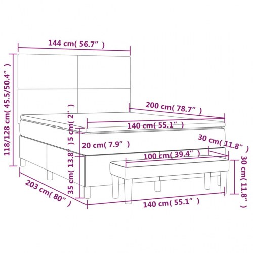 Kontinentalseng med madras 140x200 cm - stof, sort