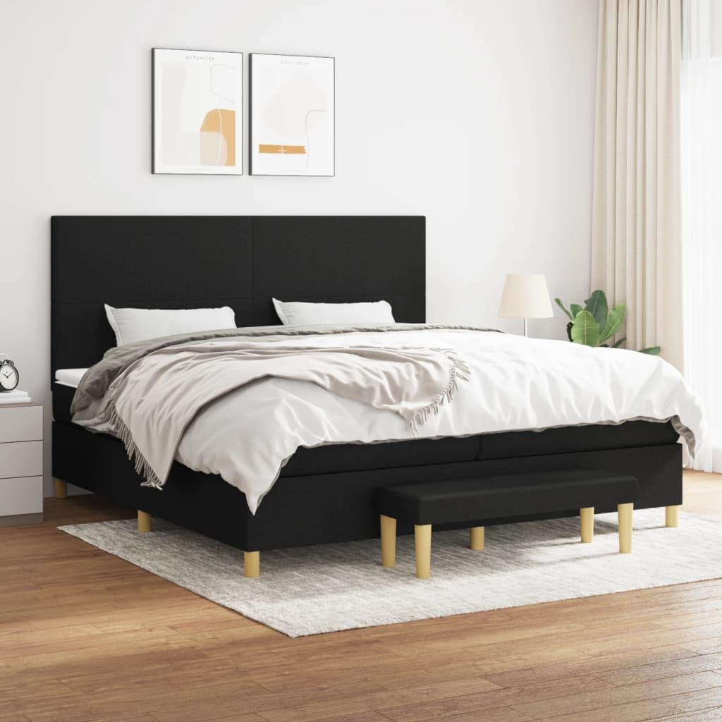 Kontinentalseng med madras 200x200 cm - stof, sort
