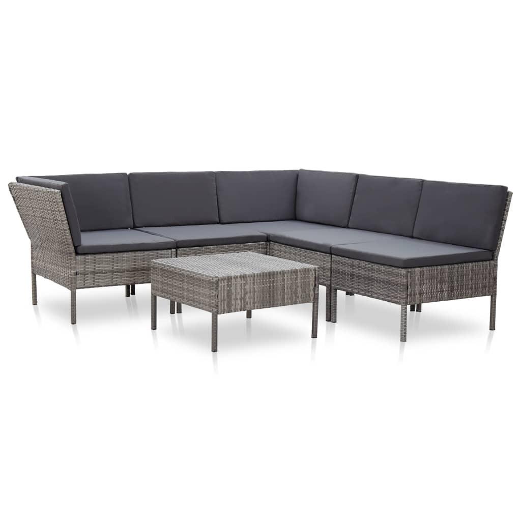 Haveloungesæt 6 dele med hynder polyrattan grå