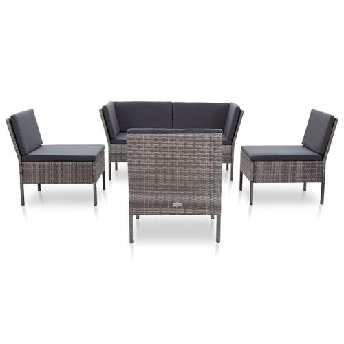 Haveloungesæt 6 dele med hynder polyrattan grå