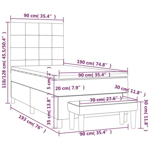 Kontinentalseng med madras 90×190 cm - stof, mørkegrå