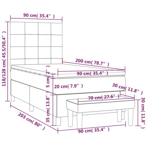 Kontinentalseng med madras 90×200 cm - stof, mørkegrå