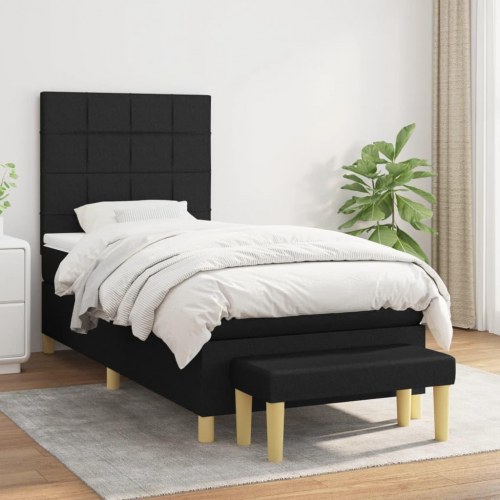 Kontinentalseng med madras 90×200 cm - stof, sort