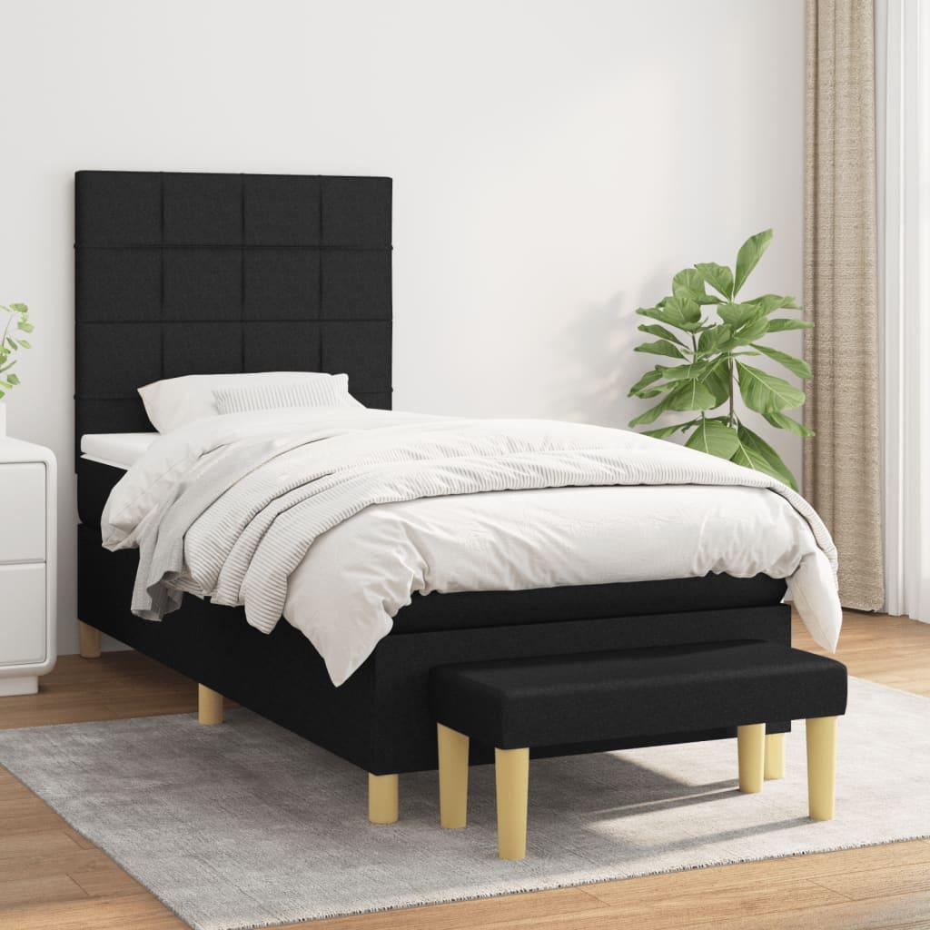 Kontinentalseng med madras 100×200 cm - stof, sort billede