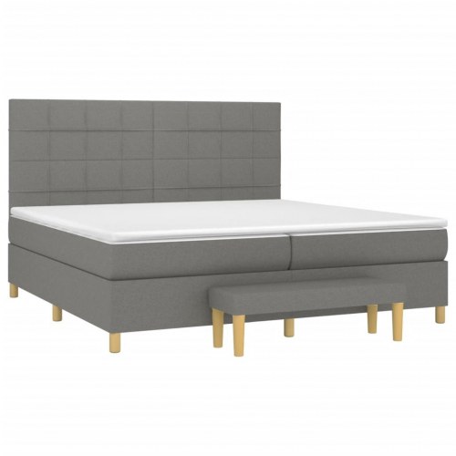 Kontinentalseng med pocketfjedre 200 x 200 cm - stof, mørkegrå, inkl. topmadras og bænk