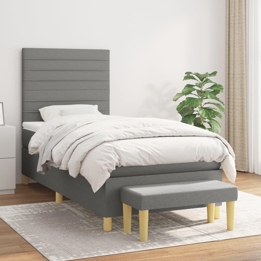 Kontinentalseng med madras og bænk 90x190 cm - stof, mørkegrå