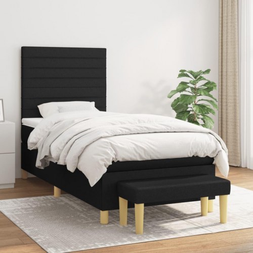 Kontinentalseng med madras 90×190 cm - stof, sort