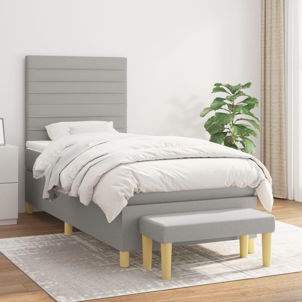 Kontinentalseng med madras 100x200 cm stof lysegrå billede