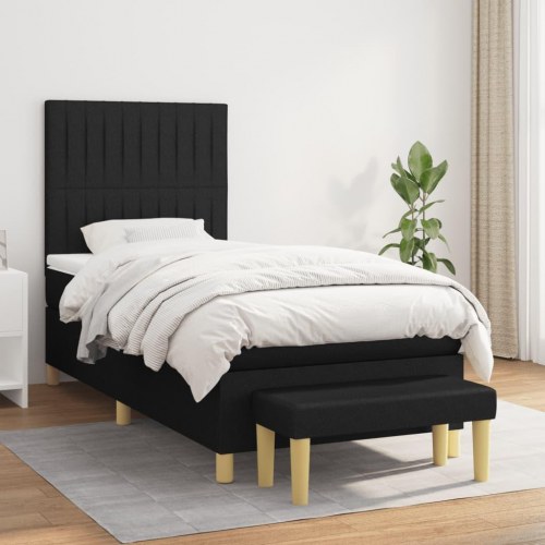 Kontinentalseng med madras 90×200 cm - stof, sort