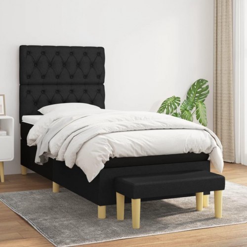 Kontinentalseng med madras 80×200 cm - stof, sort