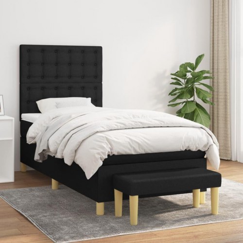 Kontinentalseng med madras 100×200 cm - stof, sort